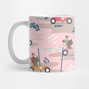 Ready to race mouse pattern on pink background Mug